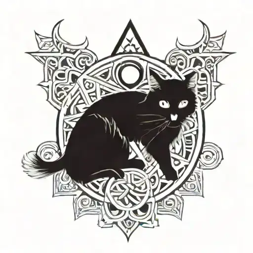 half majestic ragdoll cat half baphomet satanic blend tattoo design idea