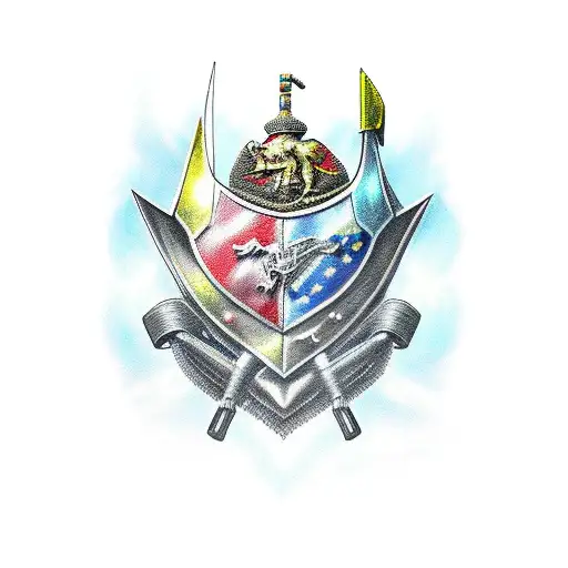 armor with "always faithful" written inside tattoo design idea