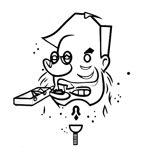 im broken dead smile emoji with scool in back with cigar tattoo design idea