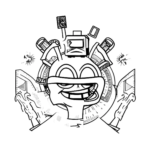 im broken dead smile emoji with scool in back tattoo design idea