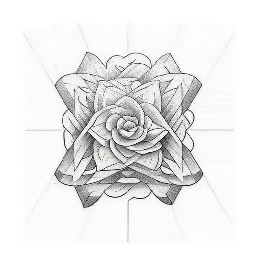 "wooden cube tattoo", with visible wood grain, very detailed, rustic,  realistic, cubism, flowers background tattoo design idea