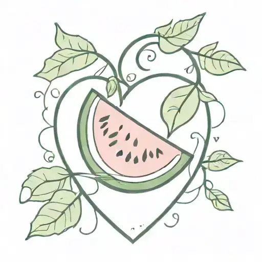 watermelon heart shape with vines growing together tattoo design idea