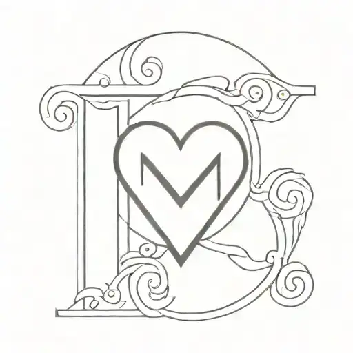 letter m with a heart shaped lock tattoo design idea