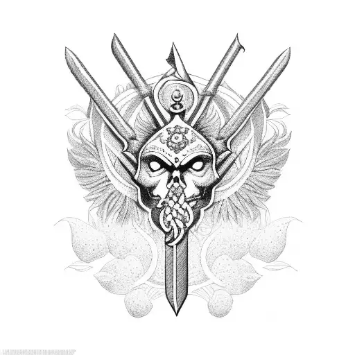 ukrainian trident with flowers tattoo design idea