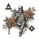 Masculine black and grey arm full sleeve, needs to include an animal, monopoly man, roses, dice, a cross, and some arabi tattoo design idea