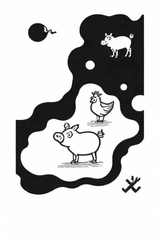pig and rooster on top of foot print tattoo design idea