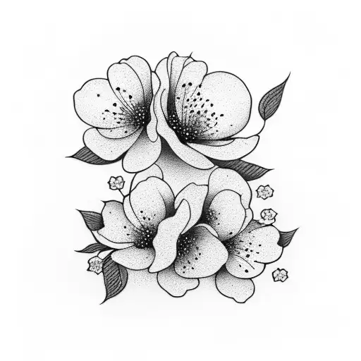  cherry blossom flowers with a silhouette of Lola sitting beneath it tattoo design idea