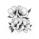  cherry blossom flowers with a silhouette of Lola sitting beneath it tattoo design idea