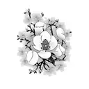  cherry blossom flowers with a silhouette of Lola sitting beneath it tattoo design idea