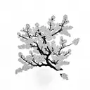  cherry blossom flowers with a silhouette of Lola sitting beneath it tattoo design idea