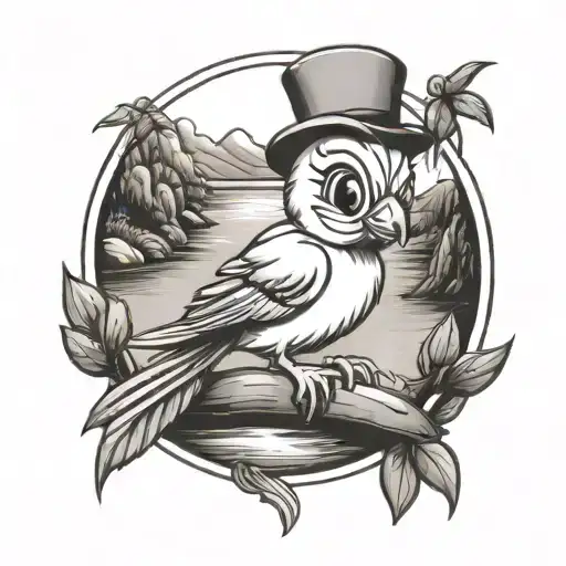 tweety bird sitting by a river tattoo design idea