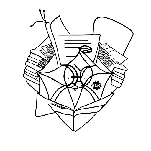 A minimalist tattoo of a professor's silhouette reading a book, with a subtle cuckold symbol incorporated tattoo design idea