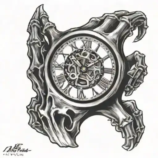 skeleton hand clock tattoo design idea