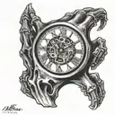 skeleton hand clock tattoo design idea