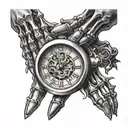 skeleton hand clock tattoo design idea