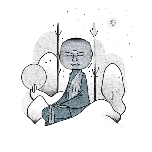 meditating monk shadow at night in forest tattoo design idea