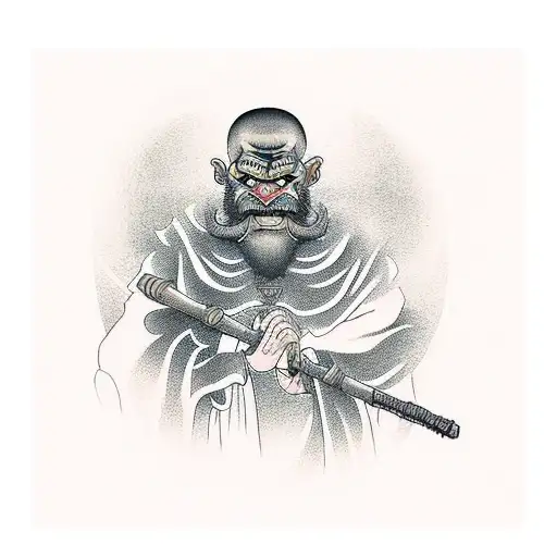 monk shadow at night tattoo design idea