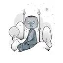 meditating monk shadow at night in forest tattoo design idea