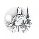meditating monk shadow at night in forest tattoo design idea