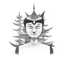meditating monk shadow at night in forest tattoo design idea