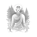 meditating monk shadow at night in forest tattoo design idea