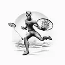Create a black-grey tattoo featuring Spiderman playing disc golf on a beach tattoo design idea