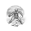 Create a black-grey tattoo featuring Spiderman playing disc golf on a beach tattoo design idea