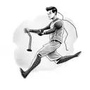 Create a black-grey tattoo featuring Spiderman playing disc golf on a beach tattoo design idea