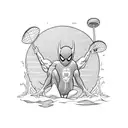 Create a black-grey tattoo featuring Spiderman playing disc golf on a beach tattoo design idea