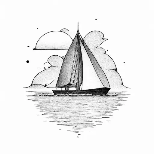 humble sail boat on calm waters " I met God in the morning" in cursive  tattoo design idea