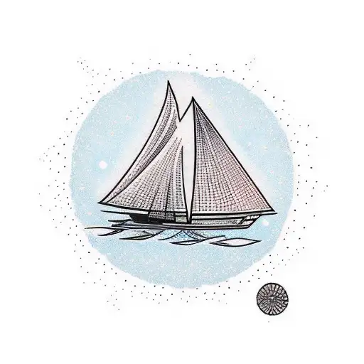 humble sail boat on calm waters with a sunrise  tattoo design idea