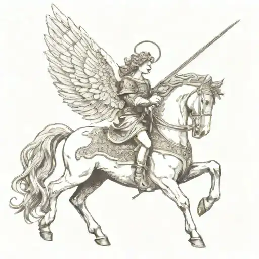 angel on pegasus with sword piercing tattoo design idea