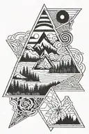 geometric spirals with lake bled within a triangle tattoo design idea