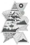 geometric spirals with lake bled within a triangle tattoo design idea