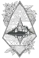 geometric with lake bled in a triangle tattoo design idea