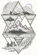 geometric with lake bled in a triangle tattoo design idea