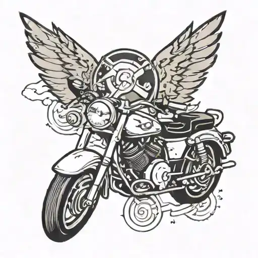A traditional style tattoo of a motorcycle with Pokemon characters riding along in a space-themed background tattoo design idea