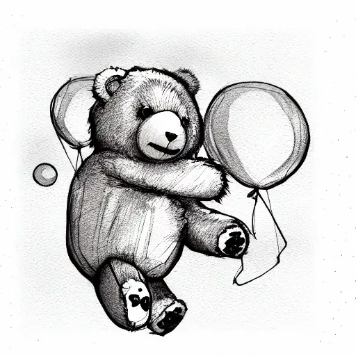 teddy bear flying holding a balloon tattoo design idea