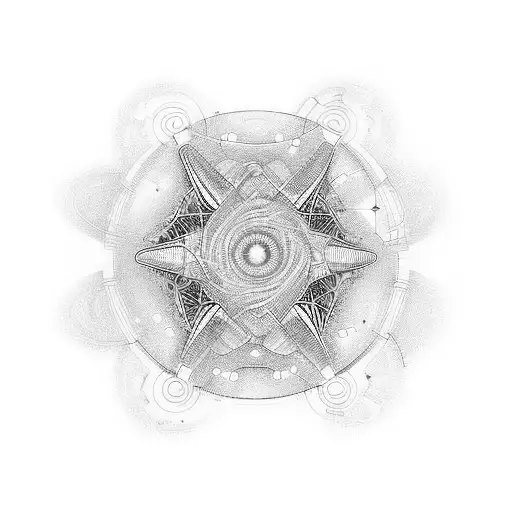 A surreal scene of a DMT molecule transforming into a digital code, exploring the intersection of consciousness and tech tattoo design idea