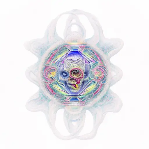 A surreal scene of a DMT molecule transforming into a digital code, exploring the intersection of consciousness and tech tattoo design idea