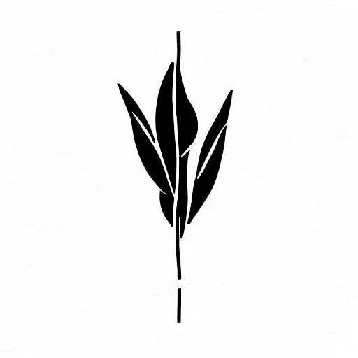 bamboo stem with 2 long leaves only outlines tattoo design idea