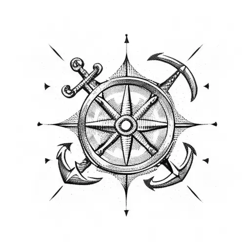 nautical  anchor and compass over chart tattoo design idea