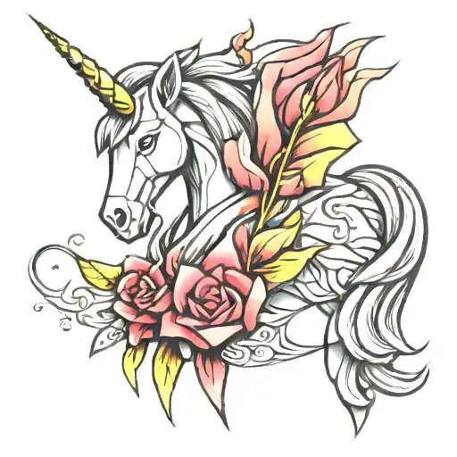 Origami unicorn blade tattoo design idea