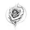 king with money and burning rose tattoo design idea