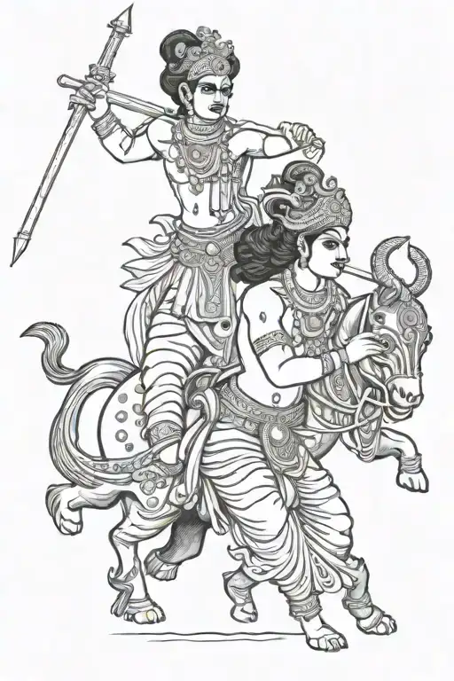 Krishna leading Arjuna tattoo design idea