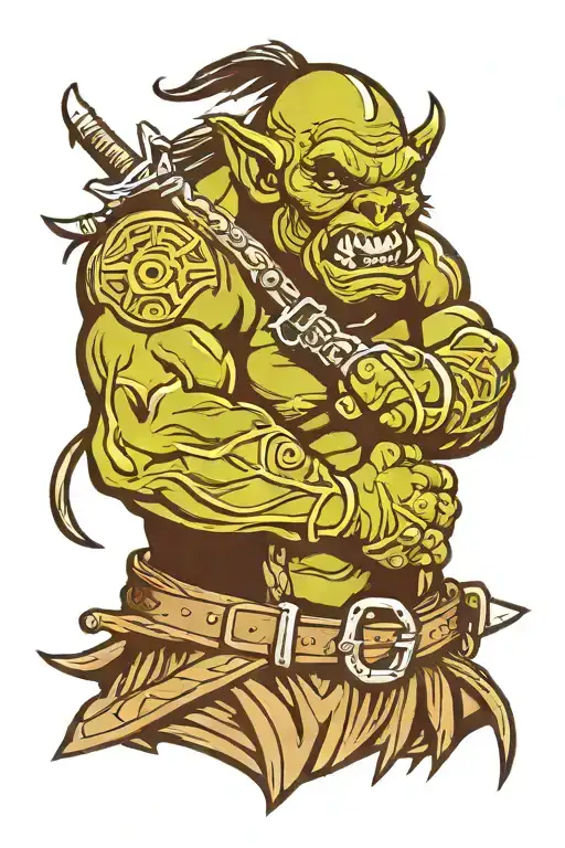 Orc with crossed arms on a black background tattoo design idea