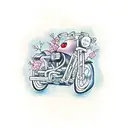 AN MINIMALIST TATTO OF A bike with angelica flowers tattoo design idea