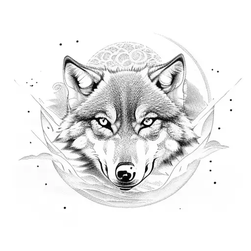 a small wolf on the beach under the sun and heading towards the waves tattoo design idea
