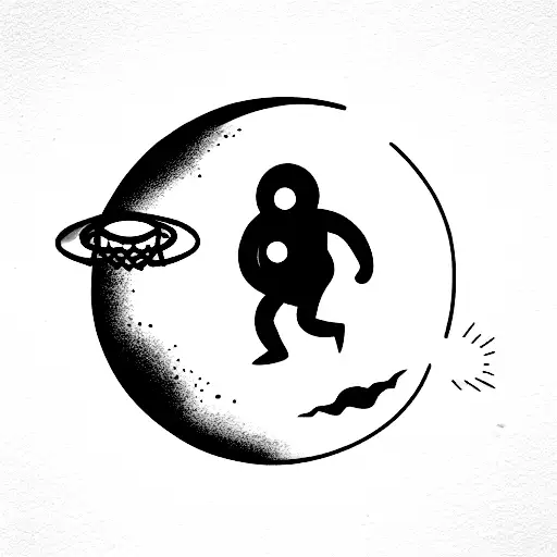  astronaut shooting the moon into a basketball hoop tattoo design idea