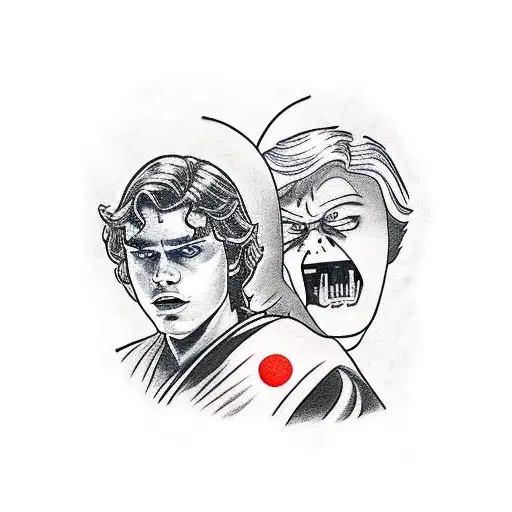 Anakin Skywalker and Darth Vader with lightsabers tattoo design idea
